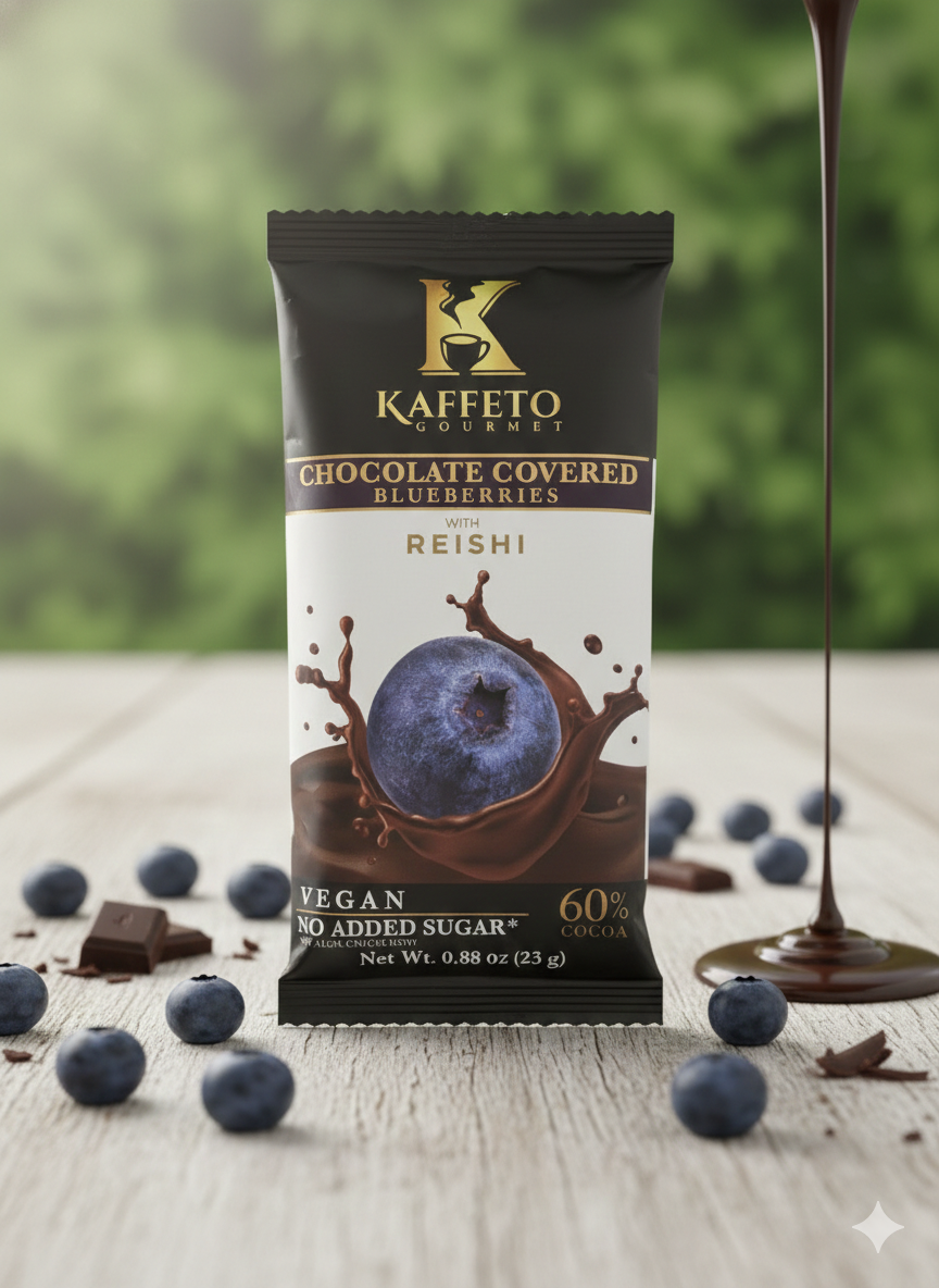 10 Snack Packs of Blueberries coated with chocolate and Reishi (Ganoderma Lucidum)